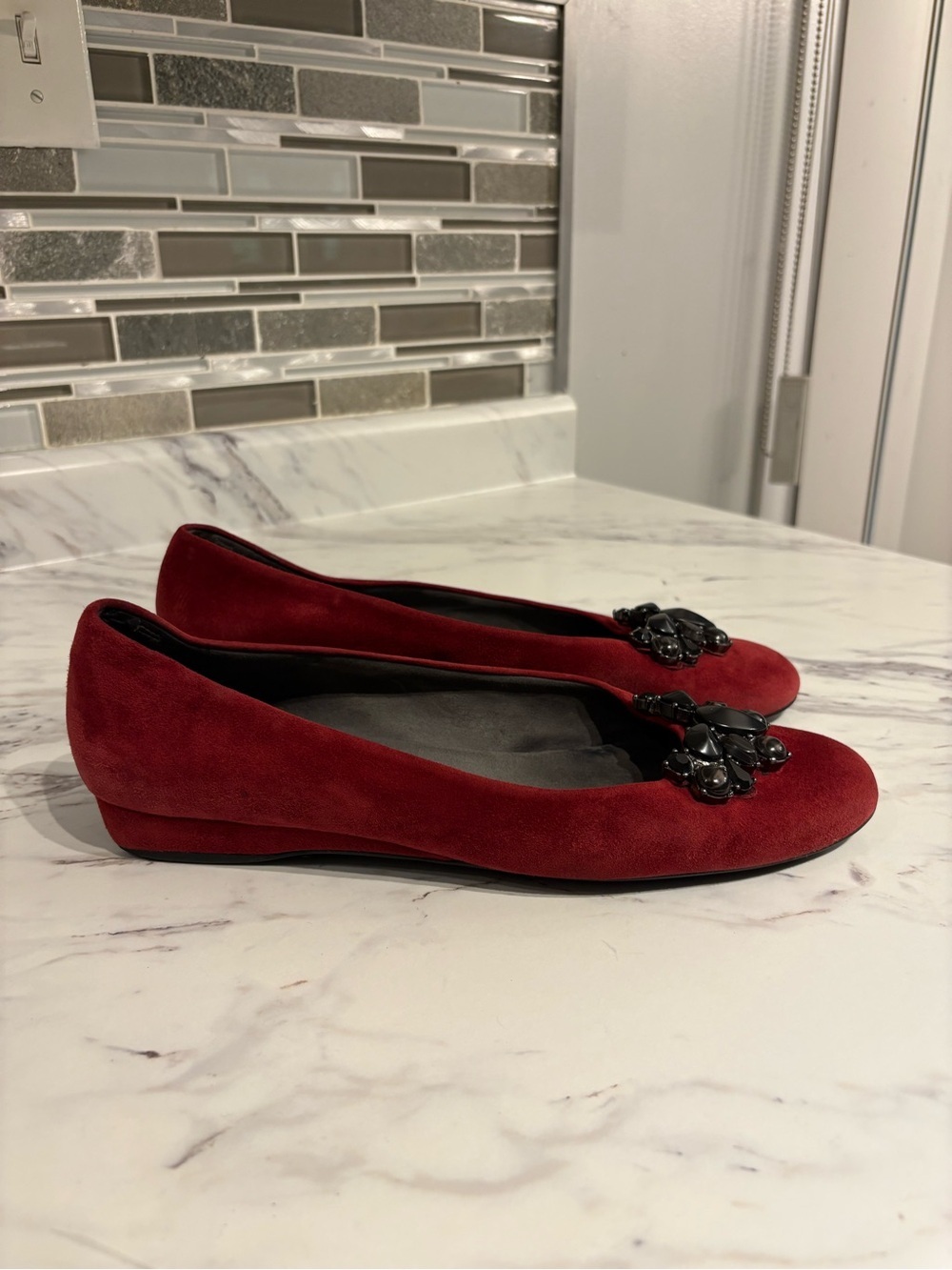Stuart Weitzman suede ballet flats rhinestone